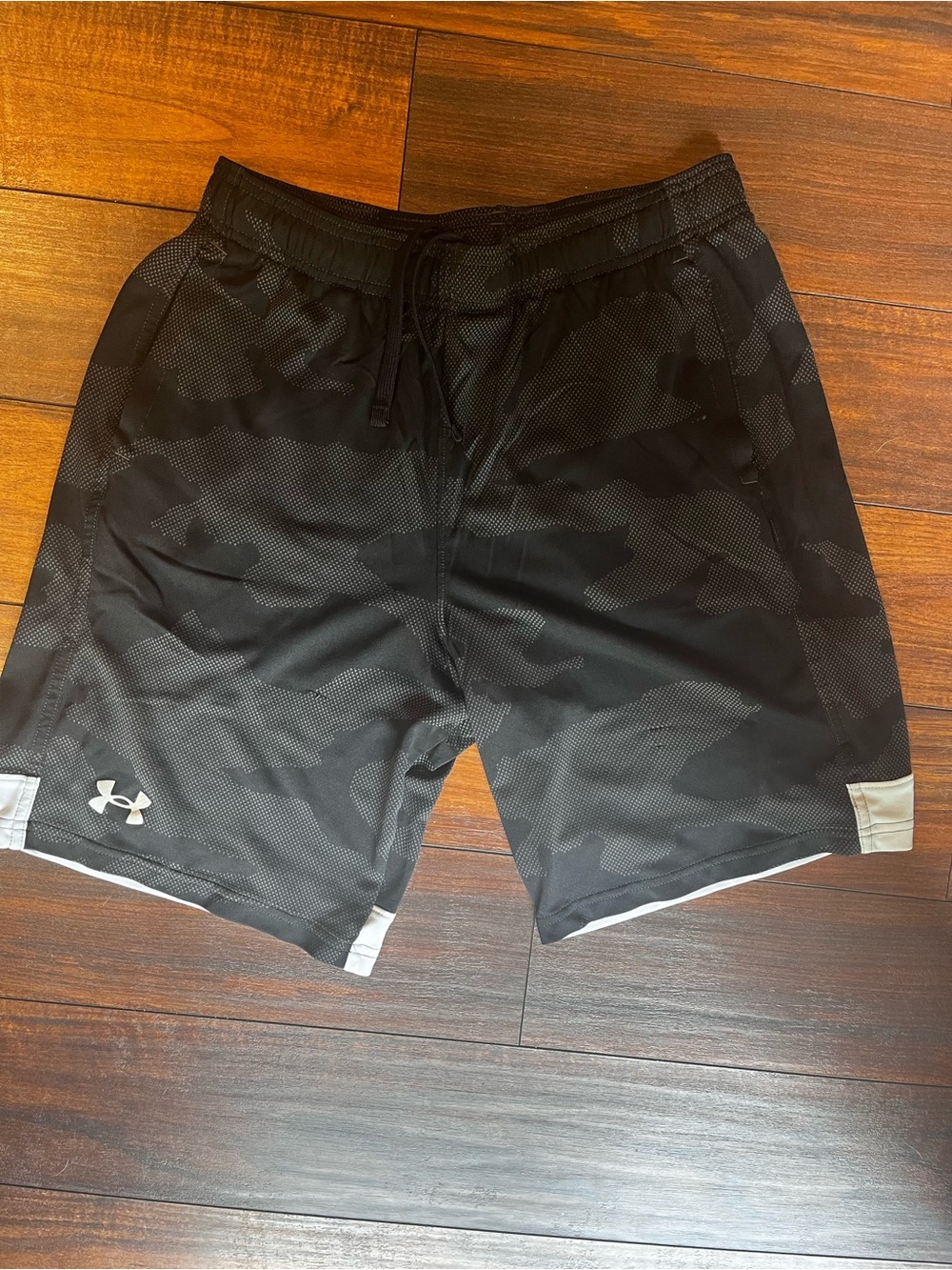 Under Armour Black Camouflage Active Shorts with Gray Accents